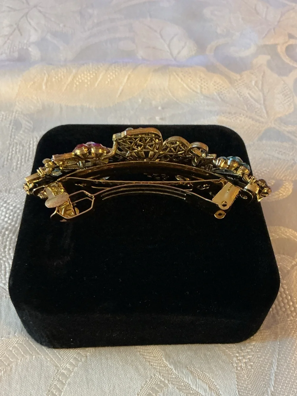 Floral Multicolored Aurora Borealis Gold Tone Barrette